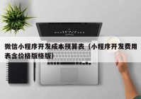 微信小程序开发成本预算表（小程序开发费用表含价格版格版）